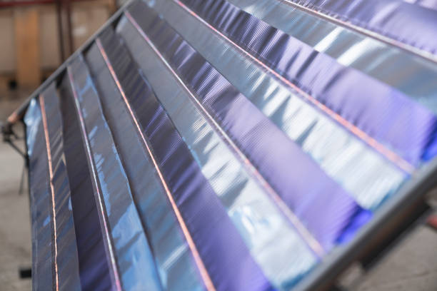 Close up of a  panel at a solar water heating factory