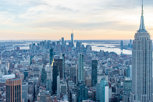 Panoramic and high angle view of Manhattan, New York, USA.