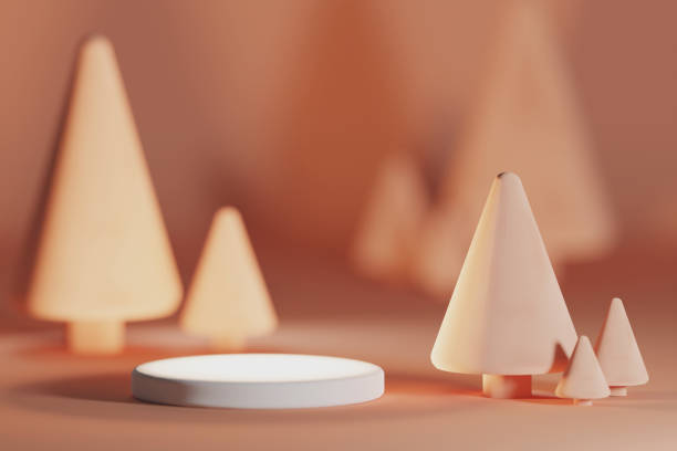 istock 3d render for product in empty display background, concept pine forest background wiht podium empty showcase, Calming Coral style. 1389796696