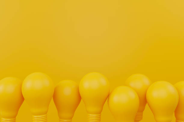 istock Group of light bulb yellow with space. Concept of creative idea and innovation. 3d render illustration 1389799807