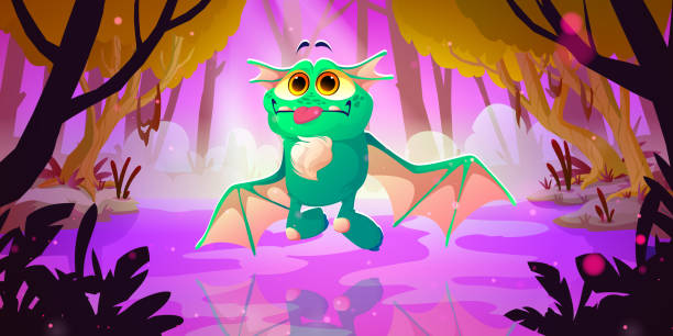 istock Cartoon funny character, strange animal, dragon 1389811495