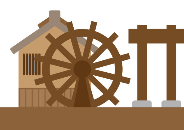 watermill - water wheel stock illustrations