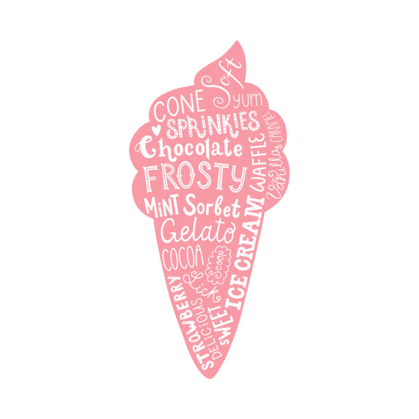 illustrations, cliparts, dessins animés et icônes de mots d’affiche vectoriels dans la crème glacée rose - ice cream sundae ice cream chocolate