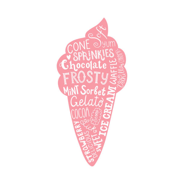 ilustrações, clipart, desenhos animados e ícones de palavras de pôster vetor em sorvete rosa - ice cream sundae ice cream chocolate