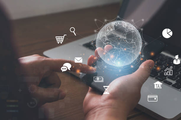 istock Businessman using mobile smart phone, Digital marketing media (website ad, email, social network, E-commerce and online shopping concept with icons. business technology development 1389818101