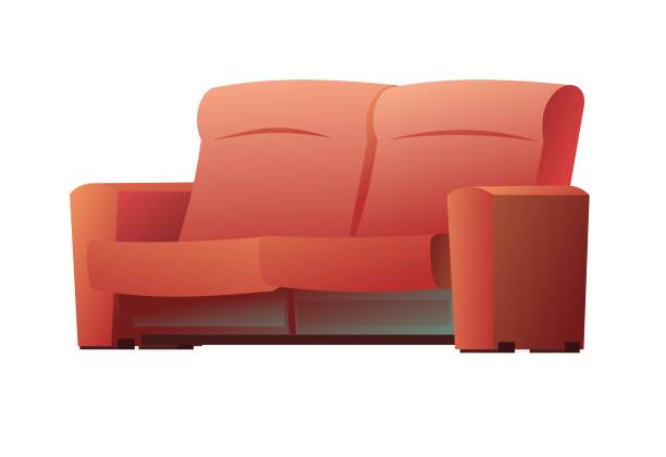 Red sofa. Classic simple upholstered furniture to sit. Set of objects isolated on white background. Side view. Vector Red sofa. Classic simple upholstered furniture to sit. Set of objects isolated on white background. Side view. Vector. couch side view stock illustrations