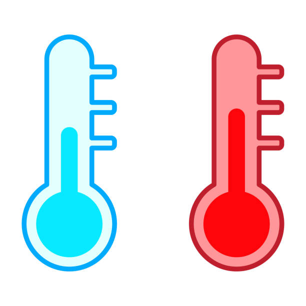 Icon with blue red thermometer. Logo symbol. Winter symbol. Vector illustration. stock image. Icon with blue red thermometer. Logo symbol. Winter symbol. Vector illustration. stock image. EPS 10. temp gauge stock illustrations