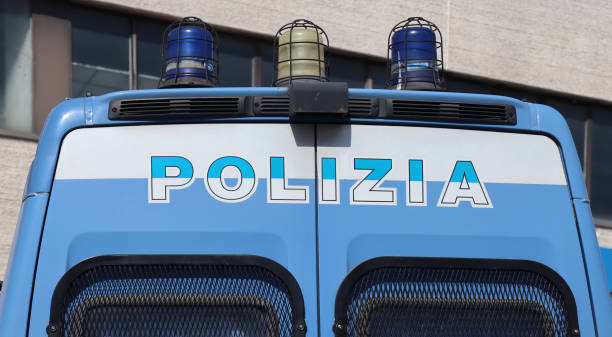 Italian Police rear van with Polizia logo. Italy stock photo