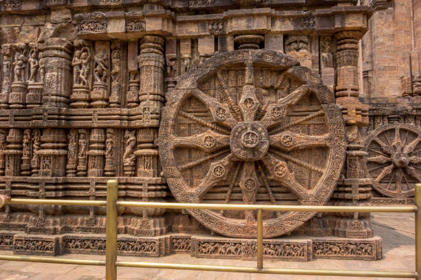 Konark sun temple wheel Konark sun temple wheel used as sun clock in anicient days chariot wheel at konark sun temple india stock pictures, royalty-free photos & images