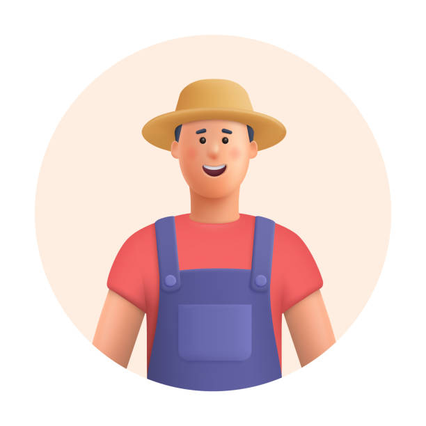 illustrations, cliparts, dessins animés et icônes de jeune agriculteur souriant. travailleur agricole. jardinage, agriculture, concept d’occupation professionnelle. illustration de personnages vectoriels 3d. style minimaliste de dessin animé. - agriculteur