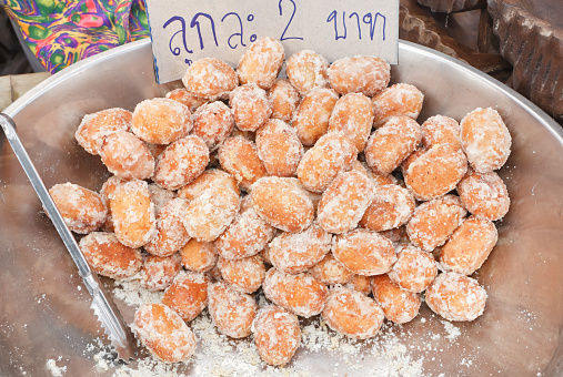 Ancient Thai dessert ,ground bean wrapped with power and fried ,we called