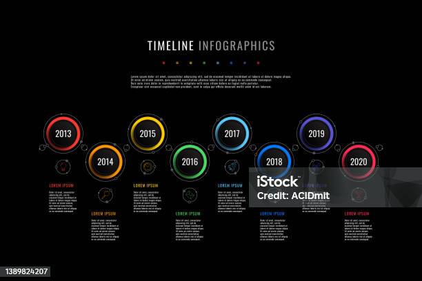 horizontal timeline consisted of 4 round elements with... Horizontal Timeline Infographic With Round Elements Year Indication And ...