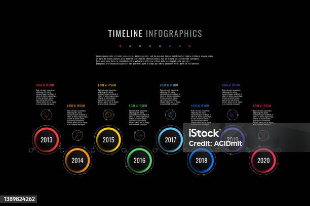 horizontal timeline consisted of 4 round elements with... Horizontal Timeline Infographic With Round Elements Year Indication And ...