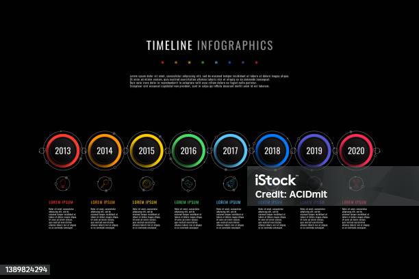 horizontal timeline consisted of 4 round elements with... Horizontal Timeline Infographic With Round Elements Year Indication And ...