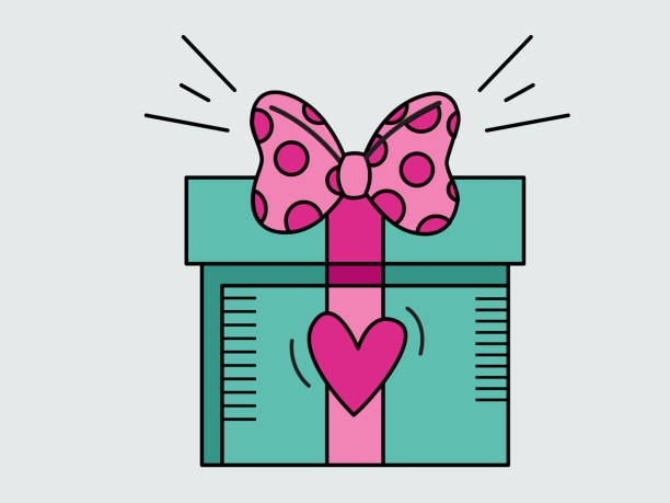 illustrations, cliparts, dessins animés et icônes de coffret cadeau vert avec un arc et un cœur, isolé sur le fond. - valentines day gift box happiness joy