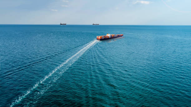 istock Cargo ship carrying several containers on the waters of the sea 1389827746