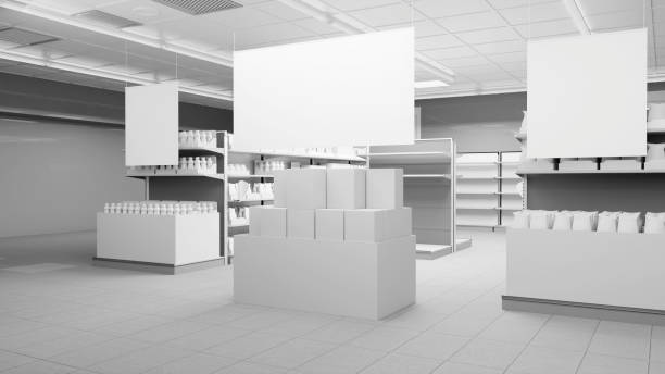 istock Supermarket Shelves, Product Box Container 1389828944