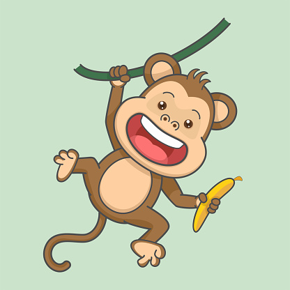 Cute Hanging Monkey Holding Banana