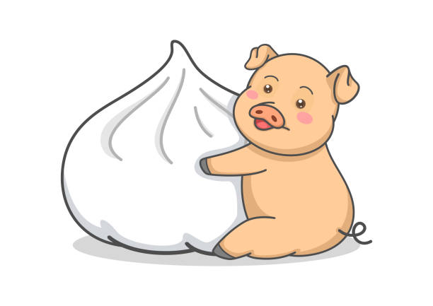 süßes schwein umarmen steam bun - baozi stock-grafiken, -clipart, -cartoons und -symbole