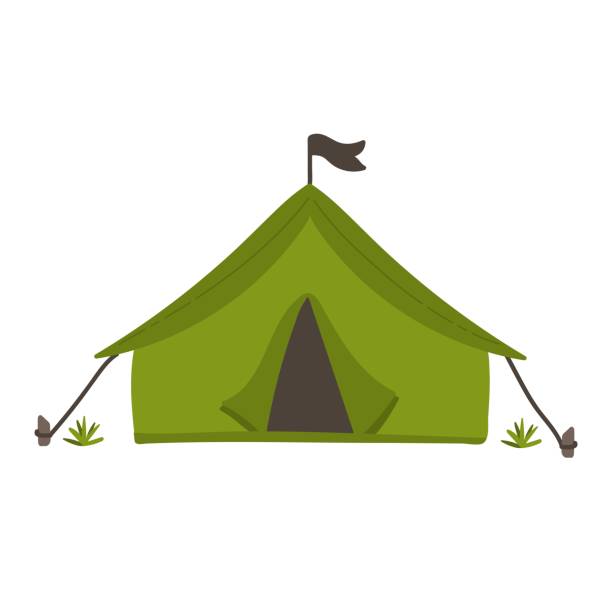 ilustraciones, imágenes clip art, dibujos animados e iconos de stock de tienda de campaña tirada a mano.  concepto de camping o senderismo - tent camping dome tent single object