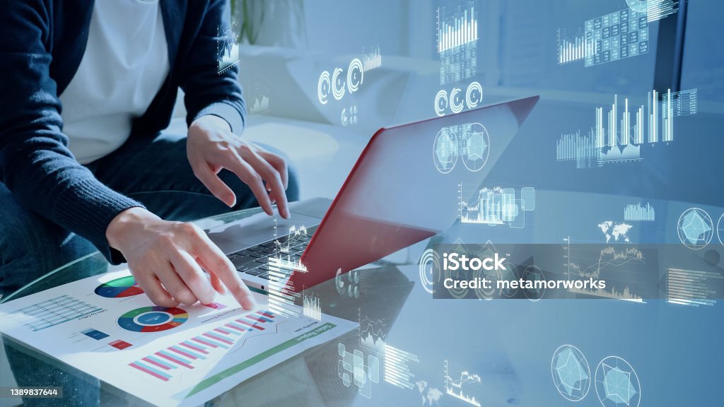 Business and technology concept. Smart office.  Management strategy. GUI (Graphical User Interface). Business Stock Photo