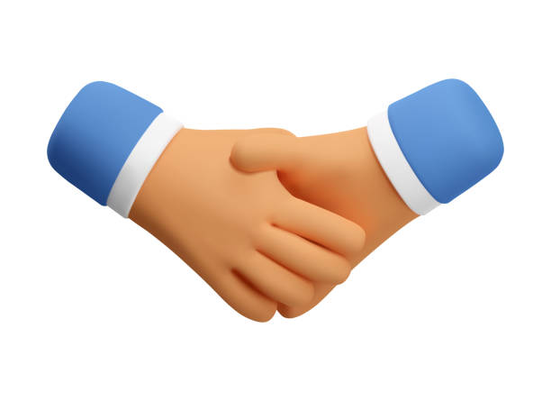 ilustraciones, imágenes clip art, dibujos animados e iconos de stock de icono 3d dándose la mano - businessman two people business person handshake