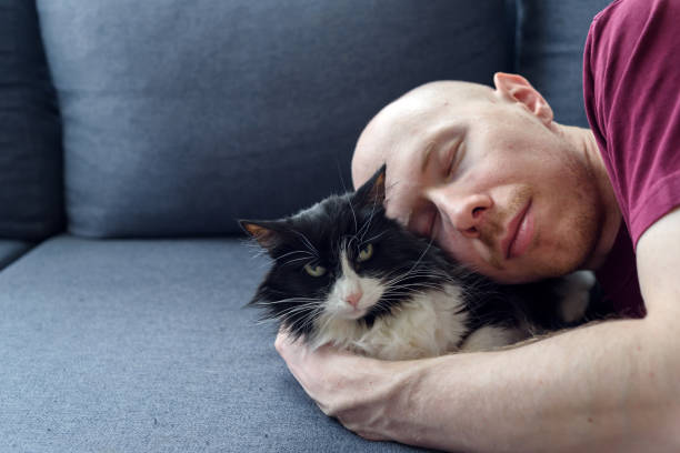 istock Hairless man holding his cat 1389838166