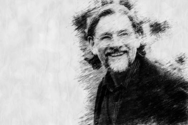 portrait of smiling man in his 50s in pencil drawing style