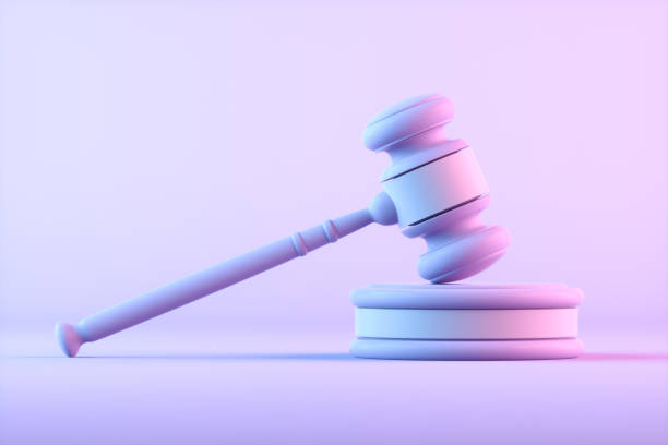 Gavel justice neon background stock photo