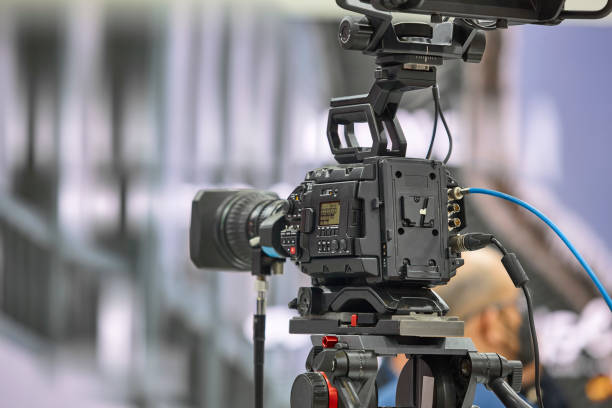 istock Television set with video camera. Entertainment industry 1389840923
