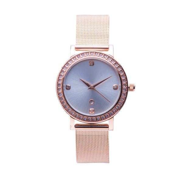 istock Wrist watch is gold and white color on white background. 1389841496