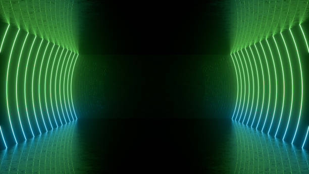 istock Ultraviolet neon laser glowing light tunnel abstract 3d background 1389842144