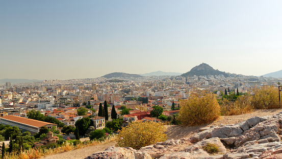 View from the Acropolis area to the city of Athens, Greece. no people