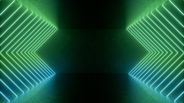 istock Ultraviolet neon laser glowing light tunnel abstract 3d background 1389842255