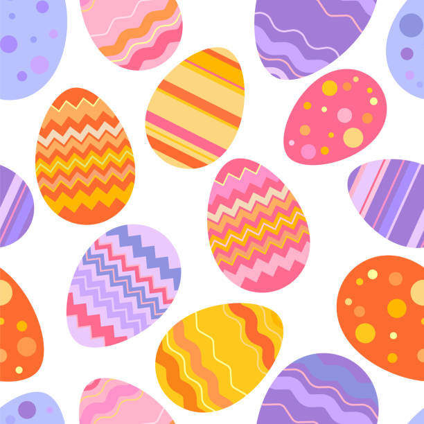 Easter spring seamless pattern. Bright colorful Easter eggs on a white background. vector art illustration