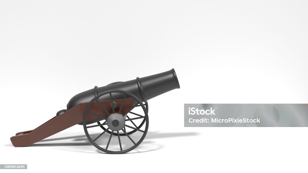 Traditional Ramadan Cannon is Firing To Alert The End Of Fasting Against White Traditional Ramadan cannon is firing to alert the end of fasting on white background. Ramadan concept. High quality 3D render easy to crop and cut out for social media, print and all other design needs. Cannon - Artillery Stock Photo