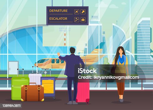 istock Passenger group people together waiting in airport terminal. 1389843811