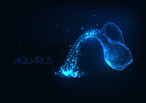 istock Futuristic clean, purified freshwater concept with glowing jug with pouring water isolated on dark blue 1389844998