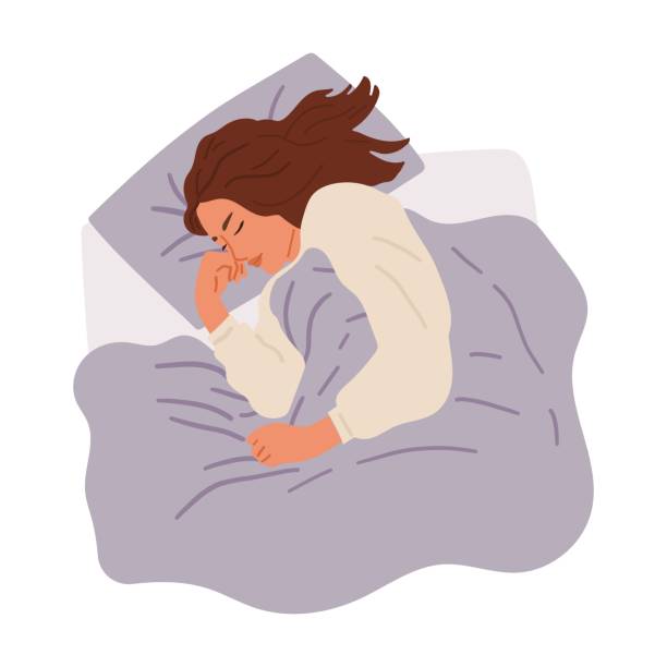 ilustrações de stock, clip art, desenhos animados e ícones de woman sleeping in bed. vector hand drawn illustration in flat cartoon style. isolated on white background. - women white background caucasian isolated