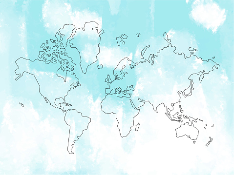 Vector illustration of a world map with a texture effect. Strokes are fully editable.