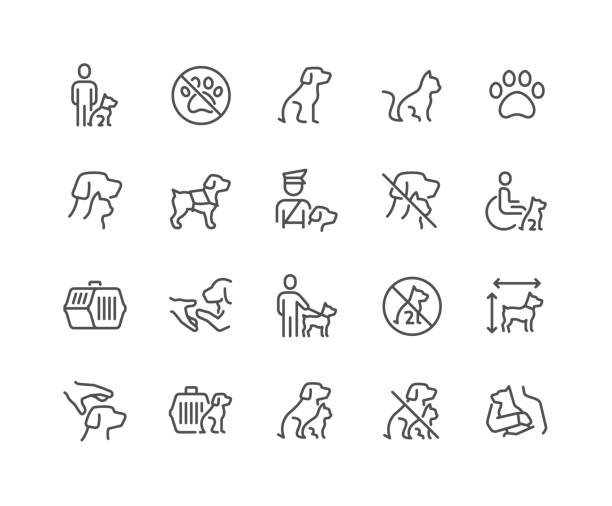 ilustraciones, imágenes clip art, dibujos animados e iconos de stock de iconos de mascotas de line service - dog