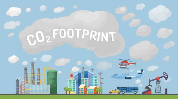 ilustrações de stock, clip art, desenhos animados e ícones de carbon footprint. landscape banner, poster. vector illustration - footprint carbon environment global warming