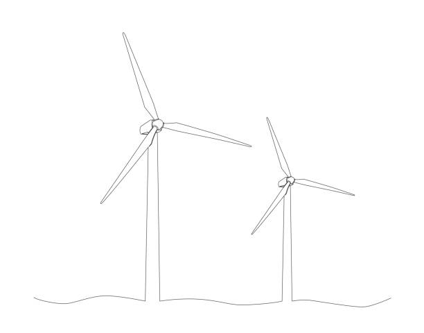 ilustrações, clipart, desenhos animados e ícones de desenho de linha única de turbinas eólicas - wind turbine