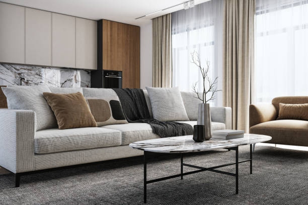 Modern living room interior - 3d render stock photo