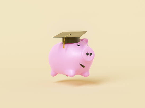 istock Smiling piggy bank in graduating cap on 3d illustration 1389855259