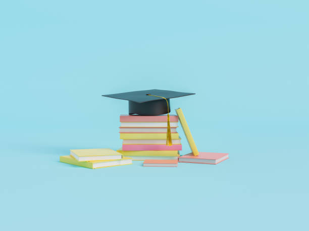 istock 3d illustration of stack of books under graduation cap 1389855262