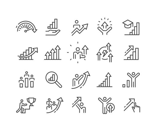 ilustraciones, imágenes clip art, dibujos animados e iconos de stock de iconos de crecimiento - classic line series - crecimiento