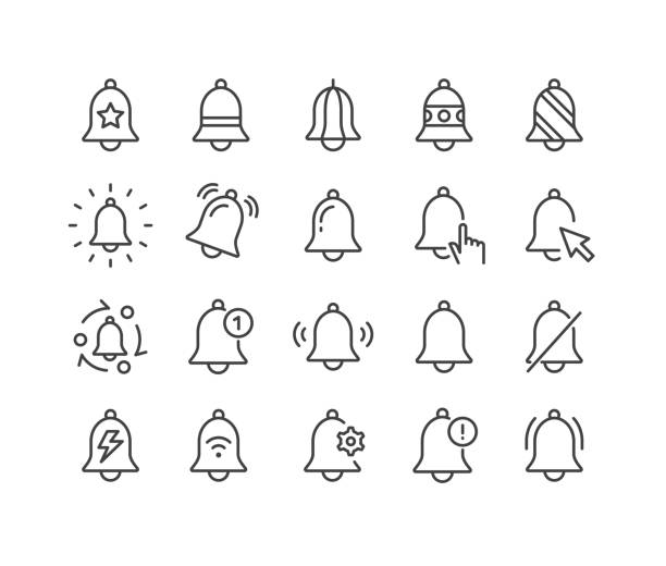 illustrations, cliparts, dessins animés et icônes de icônes de notification et de cloche - série classic line - service bell