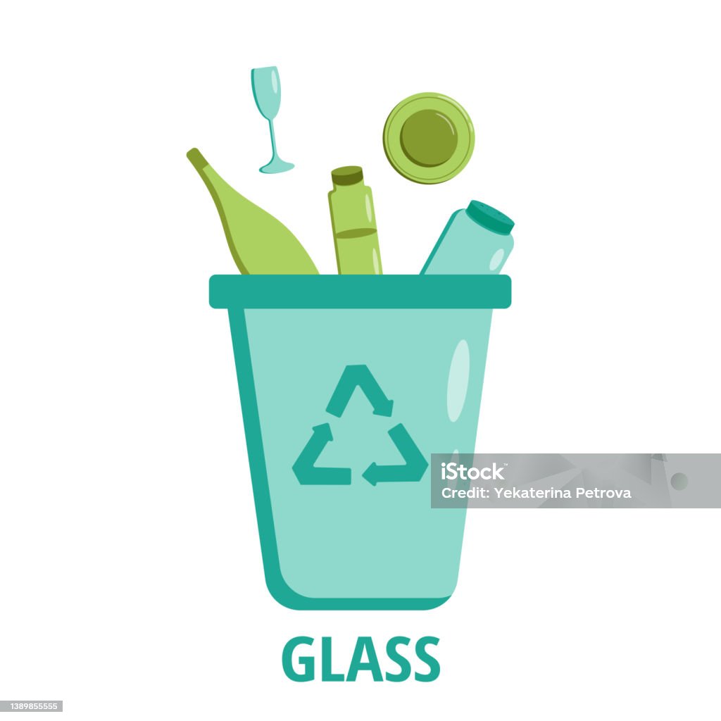 Recycle Glass Vector Glass Recycling Vector Flat Illustration Of A Blue Container For Glass ...