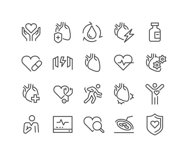 иконы кардиологии - серия классических линий - human heart pulse trace heart shape healthcare and medicine stock illustrations